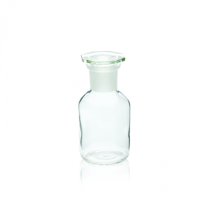 WHEATON® Wide Mouth Ground Stopper Reagent Bottle, 250 mL, 72 x 140 mm, Clear Glass, 34/35 Stopper, 10/pk