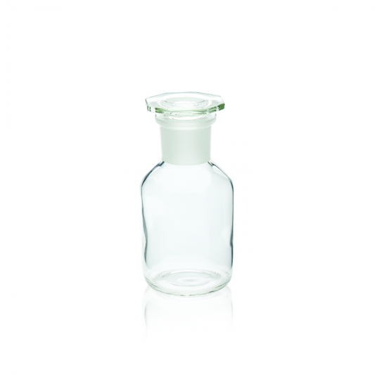 WHEATON® Wide Mouth Ground Stopper Reagent Bottle, 250 mL, 72 x 140 mm, Clear Glass, 34/35 Stopper, 10/pk
