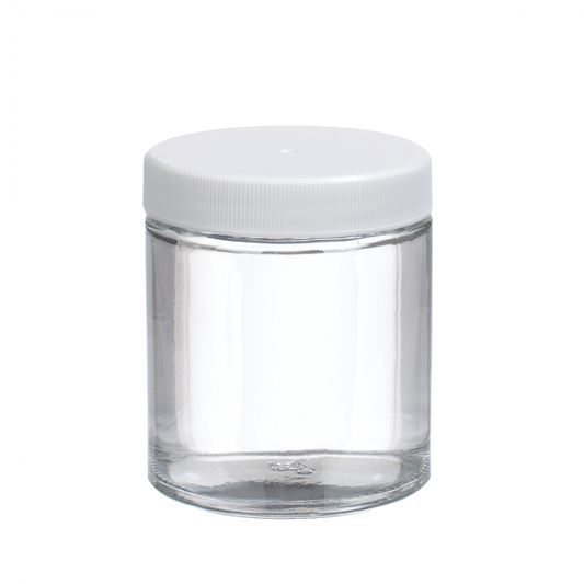 Jar, Straight Side, 125 mL, 62x73 mm, Clear Glass, with 58-400 White PP Cap & Poly-Vinyl Liner