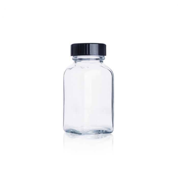 Image of NW218801 - WHEATON® Tablet Square Bottle, 60 mL, Clear Glass, with 33-400 White PP Screw Cap & PE Cone Liner, Made-to-Order, 