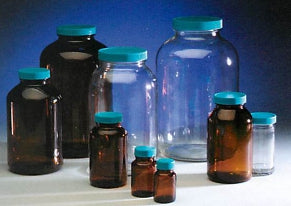 Packer, Wide Mouth, 500 mL, Amber Glass, with 53-400 PV Lined Phenolic Cap, 12/pk