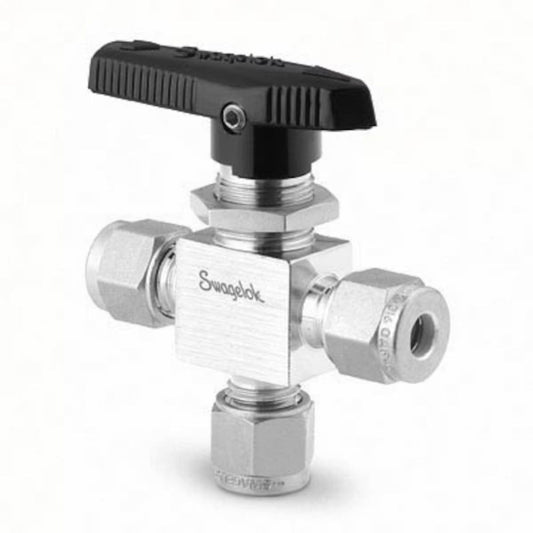 Stainless Steel 1-Piece 40G Series 3-Way Ball Valve, 0.08 Cv, 1/16" Swagelok Tube Fitting