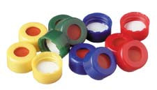 Cap, AVCS, Screw Thread, 9 mm, Green PP, with 1.0 mm Thick Red PTFE/White Silicone/Red PTFE Septum