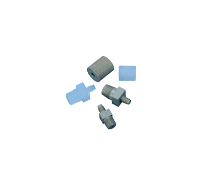 Pipe adapter, Cheminert, female 1/4-28 to male NPT 1/4", 1.5mm bore, CTFE