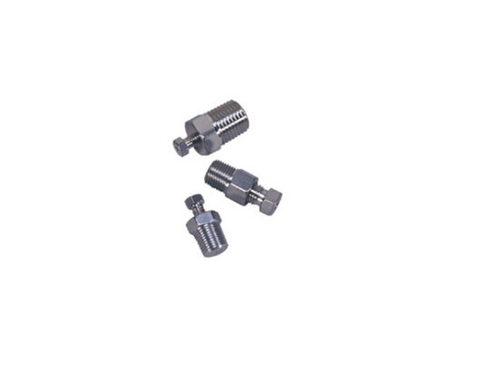 Pipe adapter, male, 1/4" NPT male to 1/4" ZDV fitting, 4.6mm bore, SS