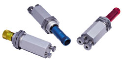 Condyne combo valve, 1/8", 100°C/100PSI, 150mL/min, aluminum body, blue knob