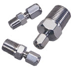 Pipe adapter, male, 1/4" NPT male to 1/4" ext fitting, 4.6mm bore, SS