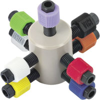 Manifold, Cheminert, 1/4-28 for 1/16" OD tubing, 5 Ports, 0.75mm (0.030") bore, PEEK