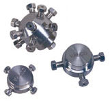 Manifold, 1/16", 6 inlets 0.25mm bore, 1 outlet 0.75mm bore, PEEK