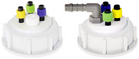 Waste Cap, din60, 4 Ports, Thread to Barbed., Includes Nuts & Ferrules, without Angled Barbed Adaptor
