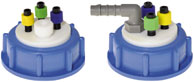 Waste Cap, S61, 4 Ports Thread to Barbed, Includes Nuts & Ferrules, withoutut Angled Barbed Adapter