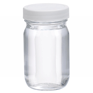Bottle, 4L, Wide Mouth, 157X258 mm, Clear Soda-Lime Glass, with White 89-400 Pp/PTFE Lined Screw Cap