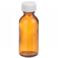 Amber Boston Round Bottles with White Polypropylene Cap with PTFE® Faced Polyethylene Liner