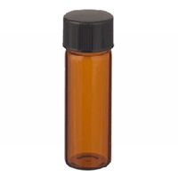 Amber Sample Vials in Lab File™ with Solid-Top Black Phenollic 14B Rubber-Lined Caps Attached