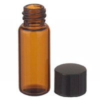 E-C Amber Sample Vials with Solid-Top Black Phenolic PTFE® Faced 14B Rubber-Lined Caps
